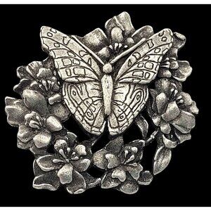 Birds & Blooms Limited Edition Butterfly & Blossoms Pewter Metal Brooch Pin 1.25